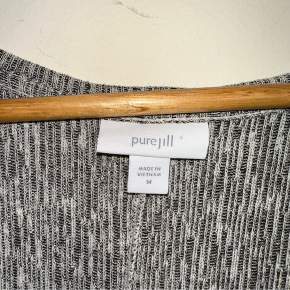 Pure J Jill Dress Medium Mature Gray Textured Linen Blend V Neck Boho Beach Y2K - Picture 4 of 7